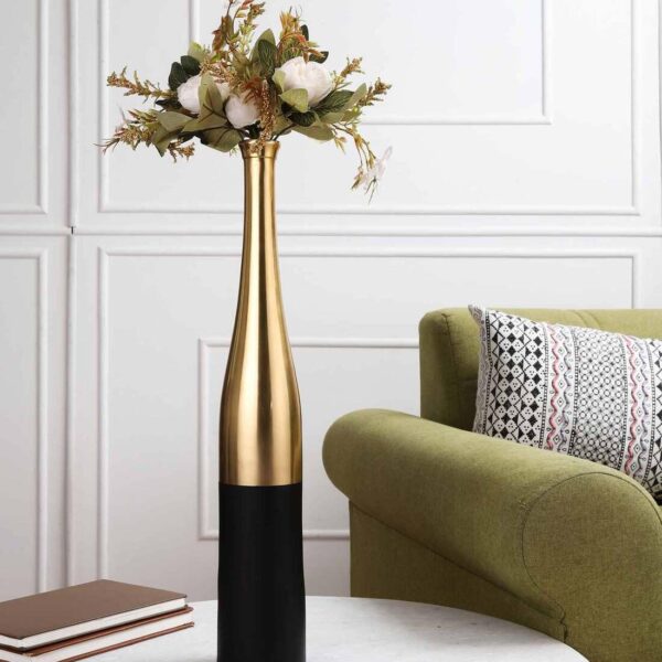 Black And Gold Champagne Large Bottle Vase, - 1