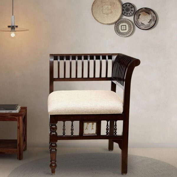 Teak Wood 1 Seater Sofa in Walnut Finish