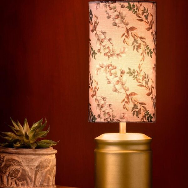 Metal Golden Table Lamp with Creeper Print Shade - 1