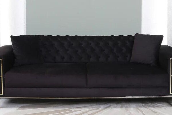 Velvet 3 Seater Sofa In Black Colour with Adjustable Back rest