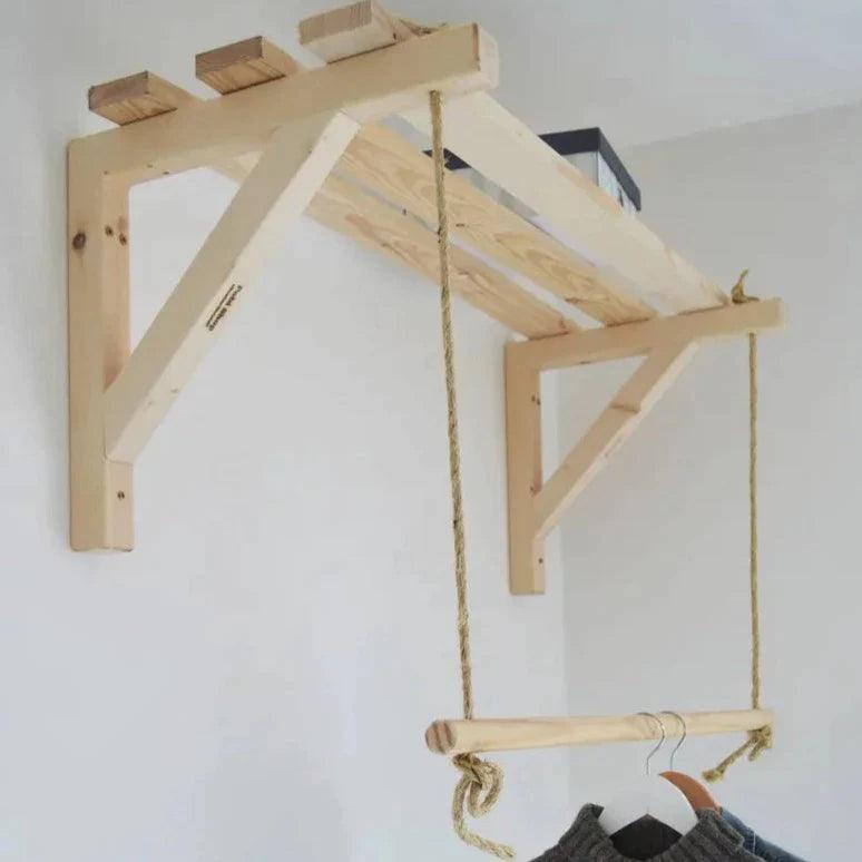 Wooden Bracket Shelf With Hanging Rope/Timber Clothes Rack ( With Complementary Coaster ) By Miza - 1