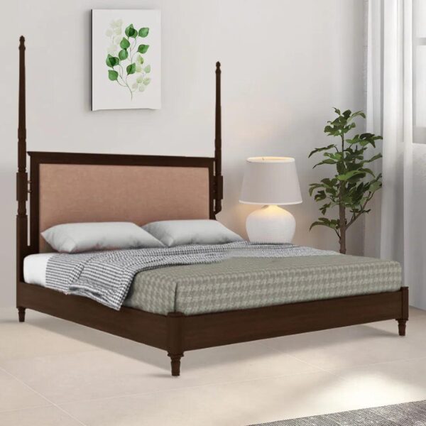 Oreal Solid Wood King Size Bed in Tubbaq Finish