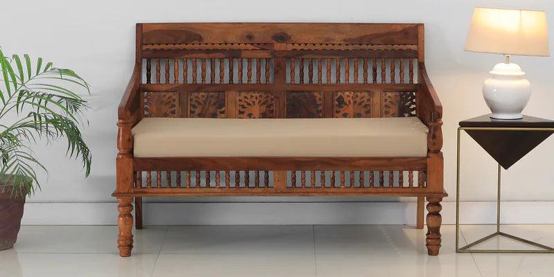 Sheesham Wood 2 Seater Sofa In Honey Oak Finish