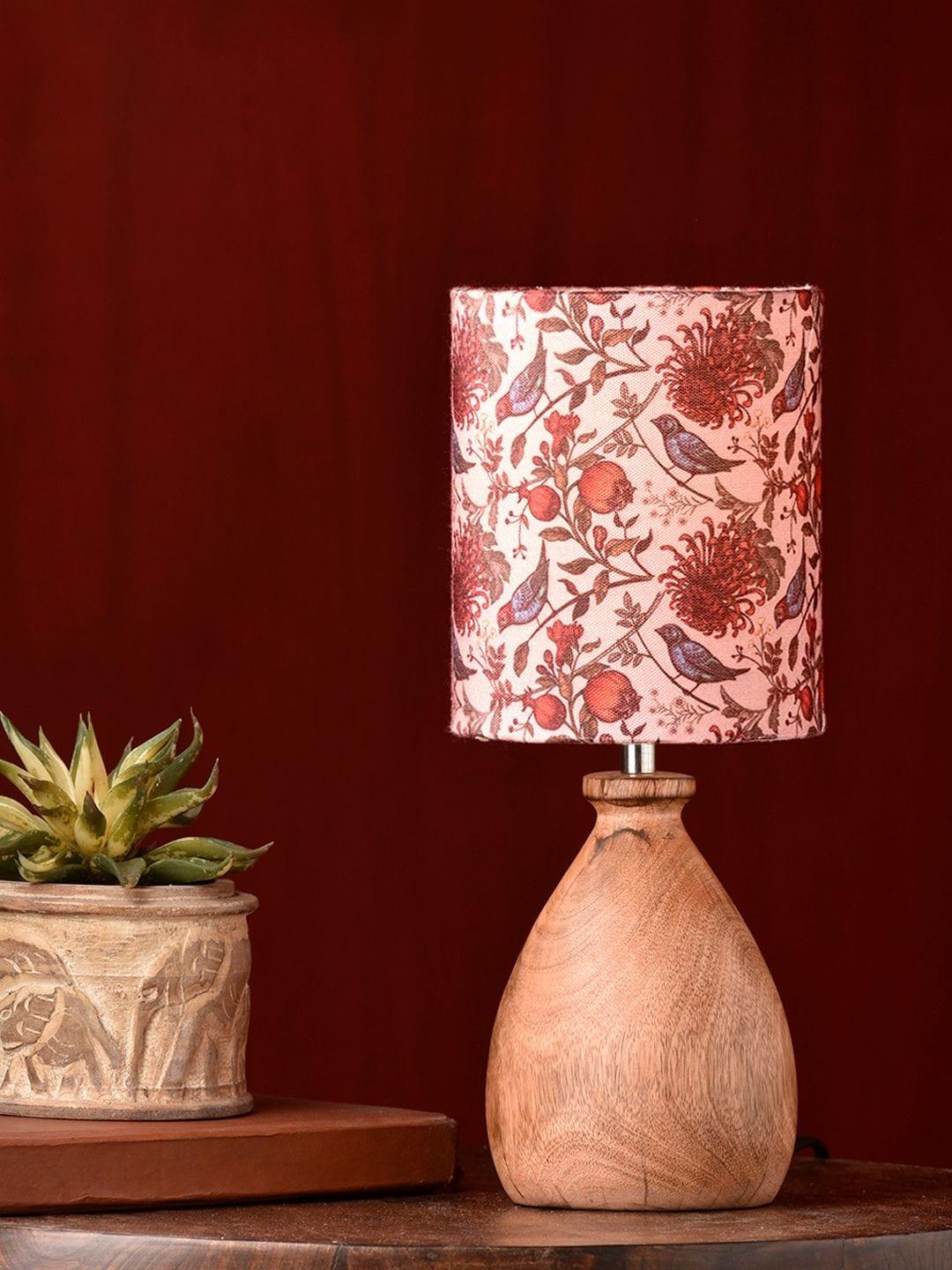 Wooden Dome Table Lamp Bird Printed Shade - 5 - Image 2