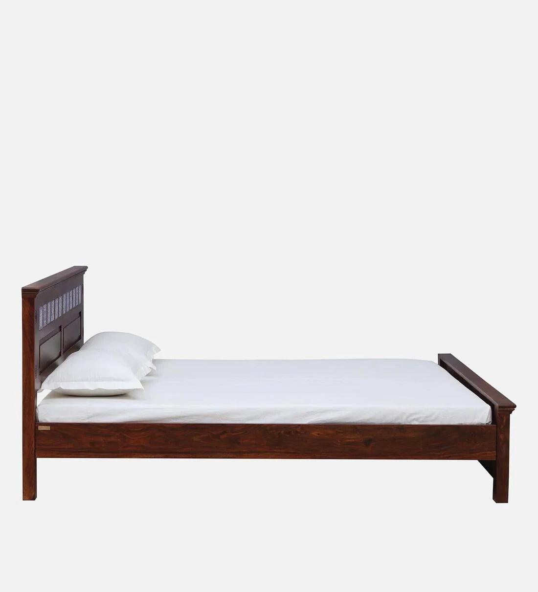 Sheesham Wood King Size Bed In Scratch Resistant Honey Oak Finish with Tiles on Footrest - Image 4