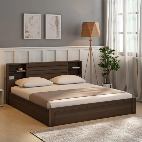 King Size Bed in Brown Finish with Box Storage