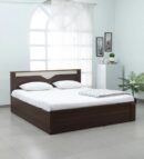 Crescent King Size Bed in Dark Acacia Finish with Box Storage