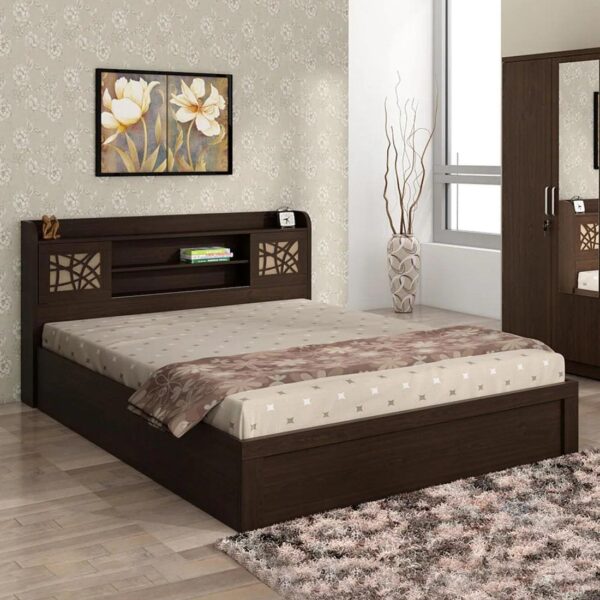 Mayflower King Size Bed in Vermount Woodpore Finish with Hydraulic Storage