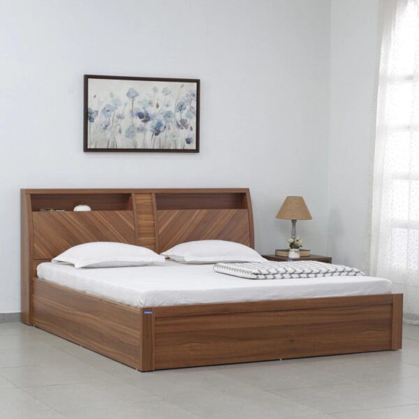 Monarch King Size Bed in Natural Wenge Finish with Hydraulic Storage