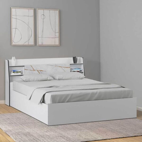 King Size Bed in White Finish with Box Storage