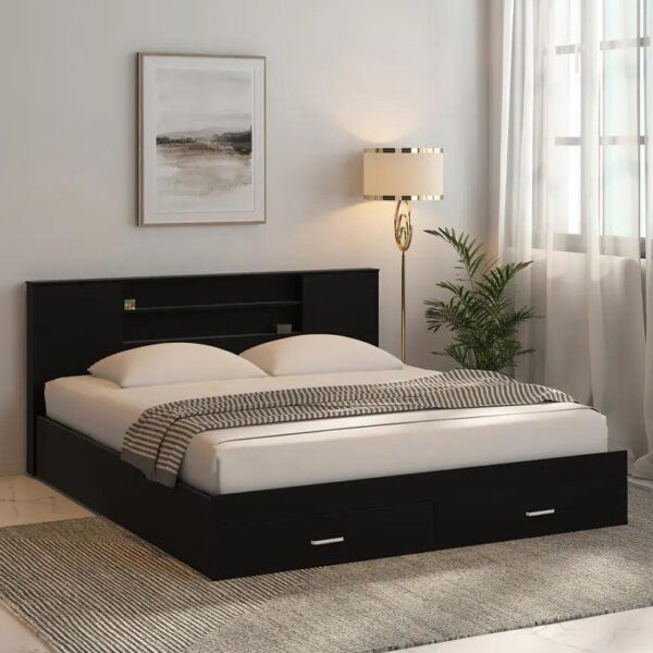 King Size Bed in Wenge Finish with Front Drawer Storage