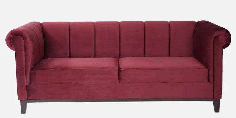 Velvet 3 Seater Sofa In Berry Red Colour - Image 3