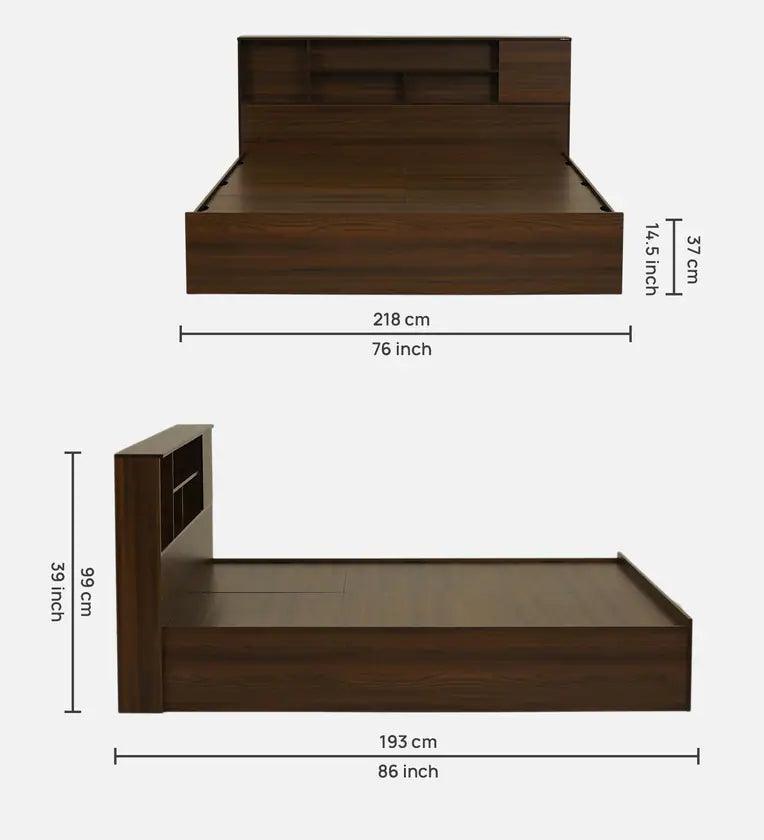 King Size Bed in Walnut Finish with Box Storage - Image 8