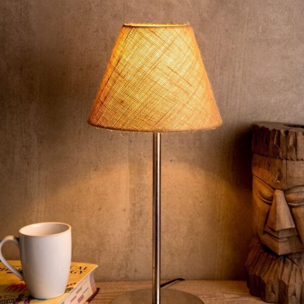 Metal Table Lamp with Brown Jute Shade - 1