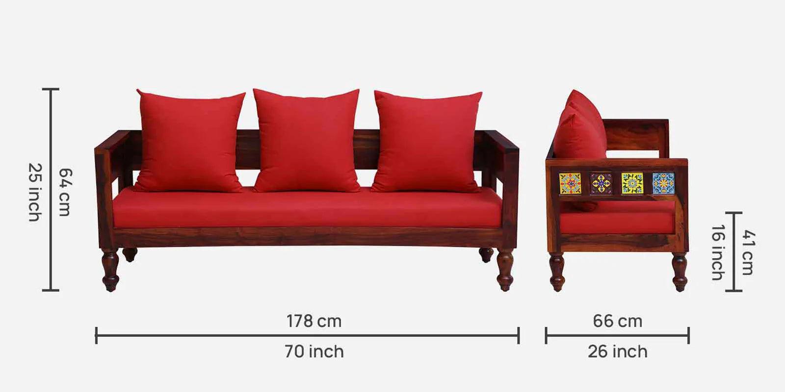 Sheesham Wood 3 Seater Sofa In Honey Oak Finish - Image 7