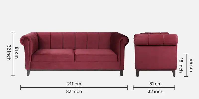 Velvet 3 Seater Sofa In Berry Red Colour - Image 6