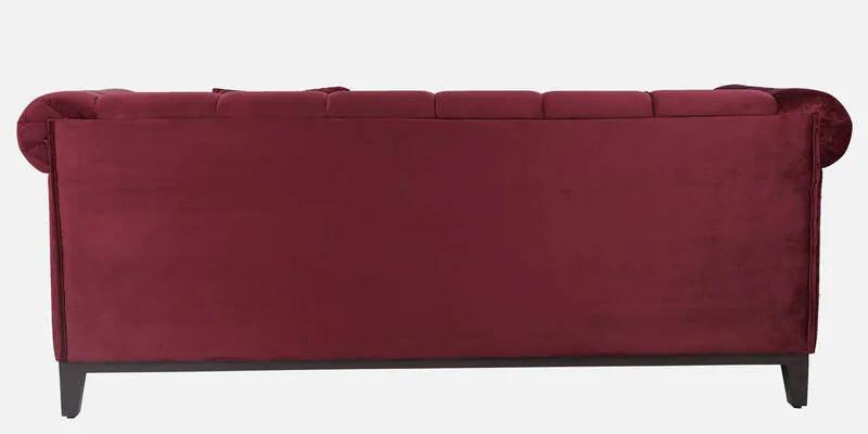 Velvet 3 Seater Sofa In Berry Red Colour - Image 2