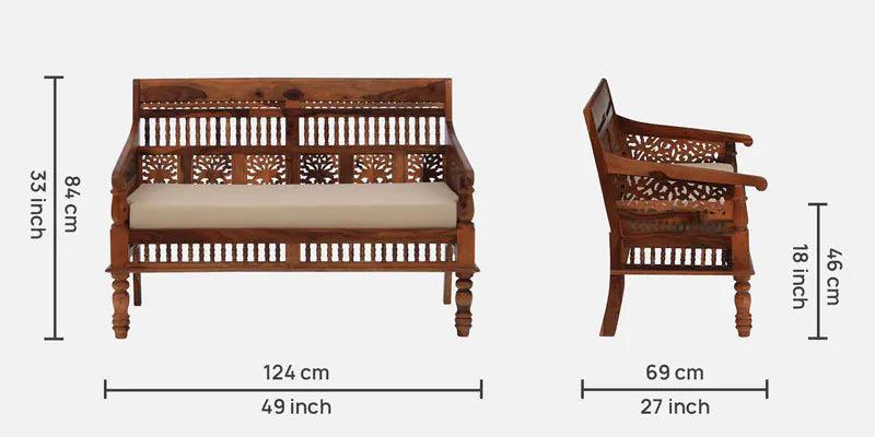 Sheesham Wood 2 Seater Sofa In Honey Oak Finish - Image 6