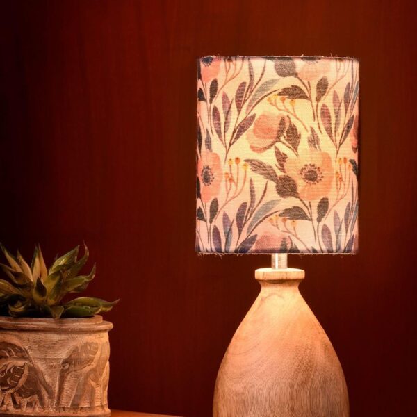 Wooden Dome Table Lamp Pink Floral Shade - 1