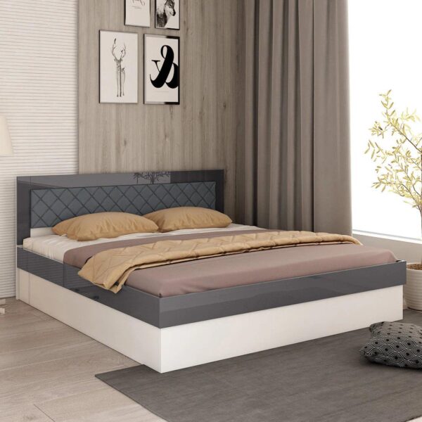 Honaya King Size Bed in Frosty White Finish with Box Storage