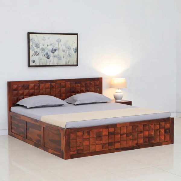 Sheesham Wood King Size Bed in Dark Brown Colour with Box Storage