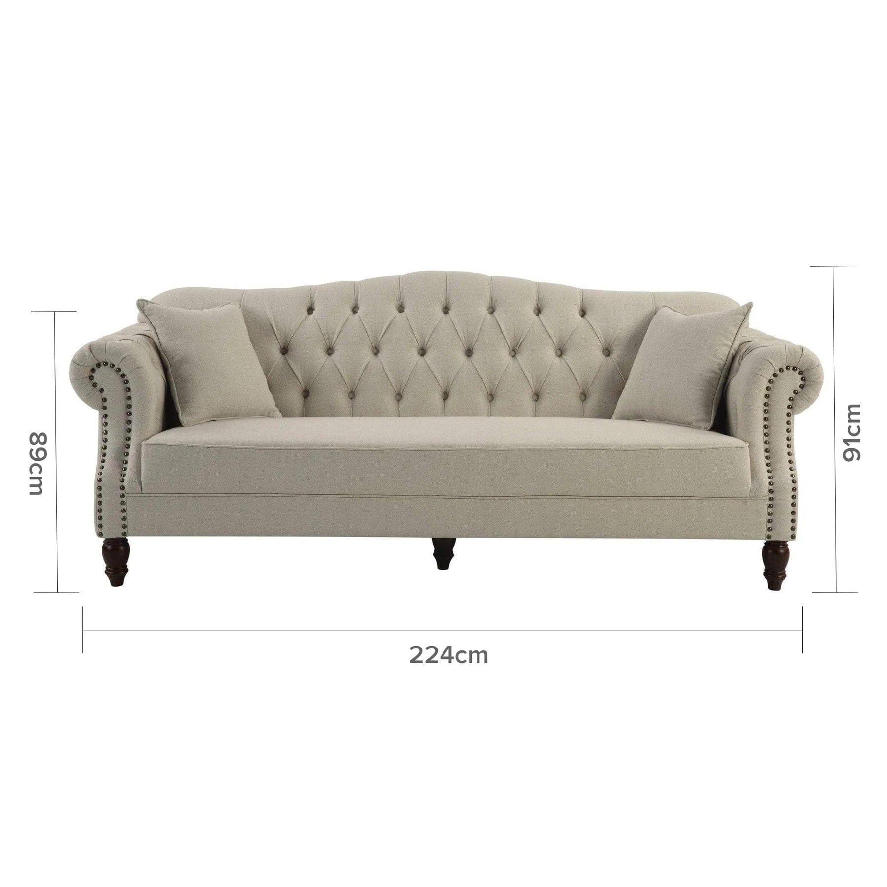VAUCLUSE 3 SEATER FABRIC SOFA BEIGE COLOUR - Image 2