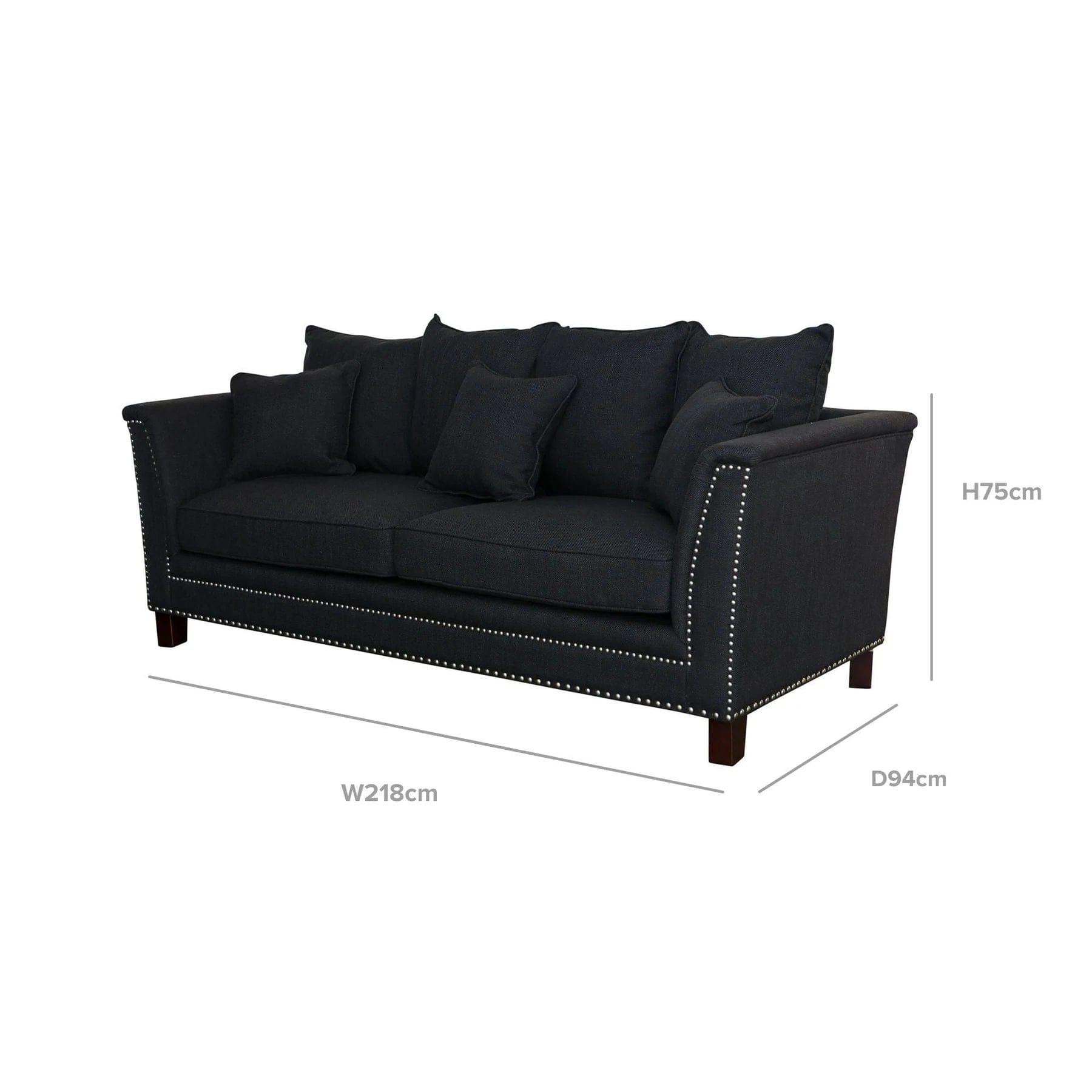 MANHATTAN 3 SEATER FABRIC SOFA BLACK COLOUR - Image 2
