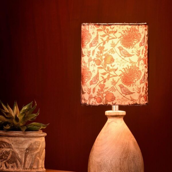 Wooden Dome Table Lamp Bird Printed Shade - 5