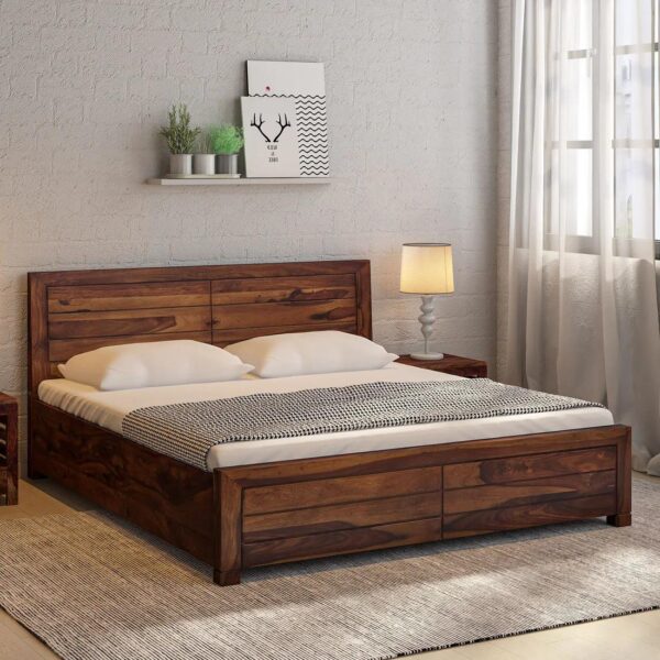 Sheesham Wood King Size Bed In Provincial Teak With BoxStorage
