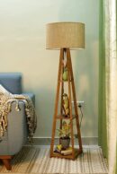 Premium Birch Brown Polished Plywood Floor Lamp with Shelf (Brown Shade) - 1