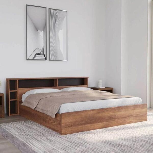 King Size Bed in Classic Walnut Finish with Box Storage