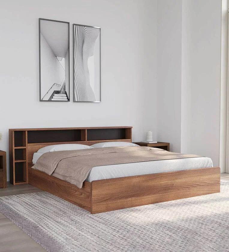 King Size Bed in Classic Walnut Finish with Box Storage