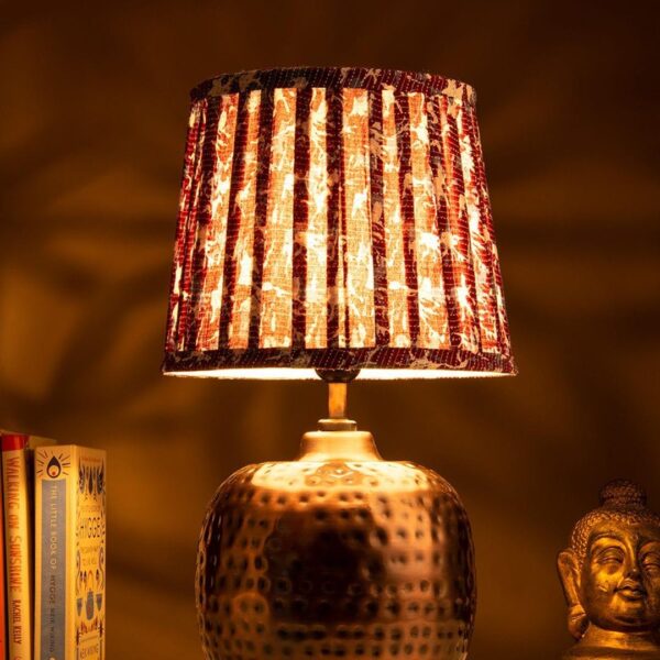 Copper Hammered Pot Lamp with Pleeted Multicolor Maroon Shade - 5