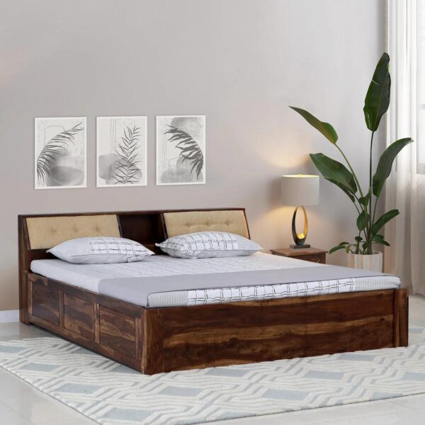 Sheesham Wood King Size Bed In Scratch Resistant Rustic Teak Finish With Box Storage