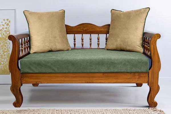 Teak Wood 2 Seater Sofa In Light Walnut