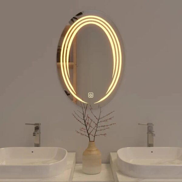 Modern Designed LED Oval Smart Touch Bathroom Wall Mirror - 1