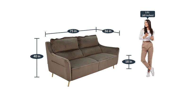Velvet 3 Seater Sofa In Brown Colour - Image 6