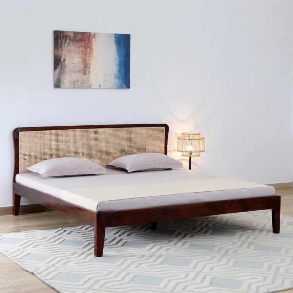 Cane & Sheesham Wood King Size Bed In Maharani Finish